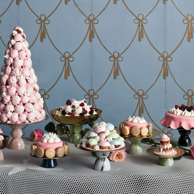 Portacake Madame Rose Gold y Marmol Blanco