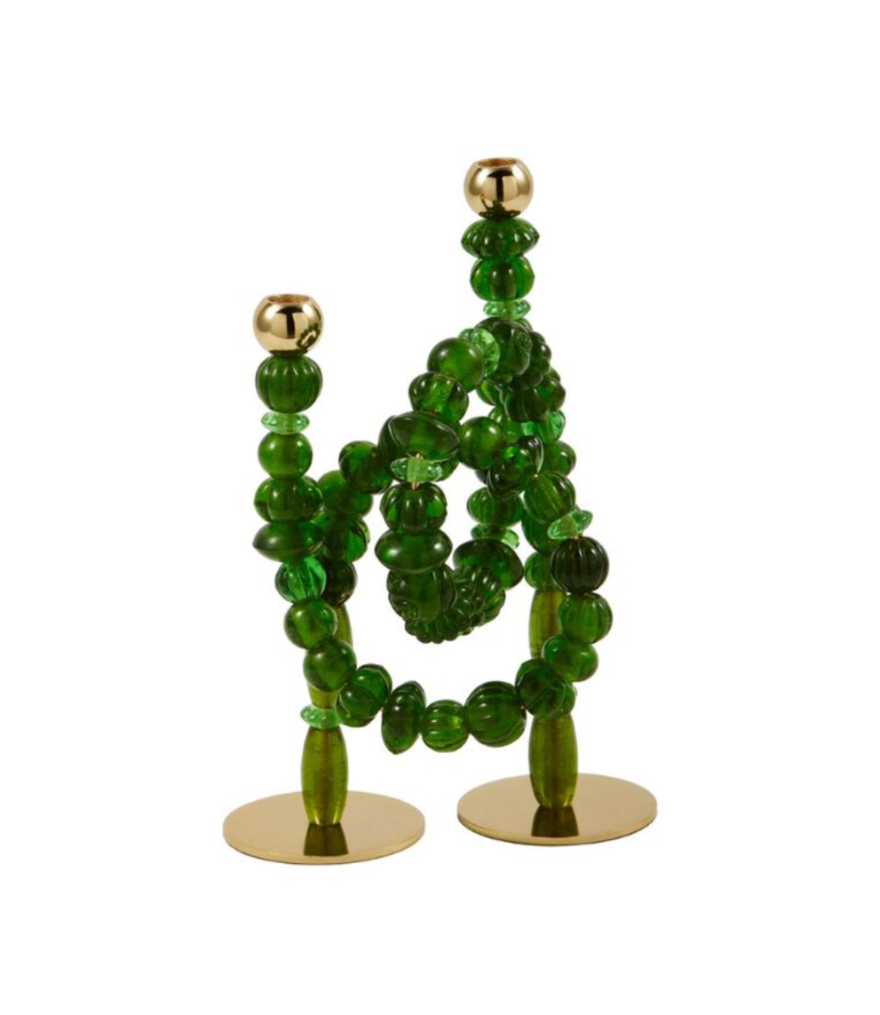 Candelabro Perlas Verde Oscuro
