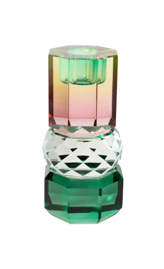Candelabro de Cristal Verde Turquesa, Menta light, Rosa