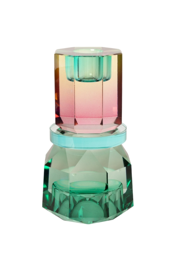 Candelabro de Cristal Verde Turquesa, Menta light, Rosa