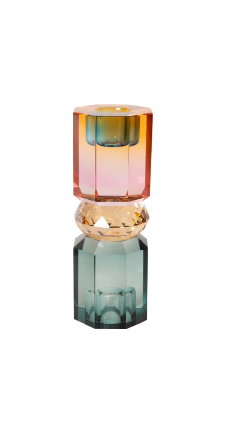Candelabro de Cristal Verde, Naranja, Rosa