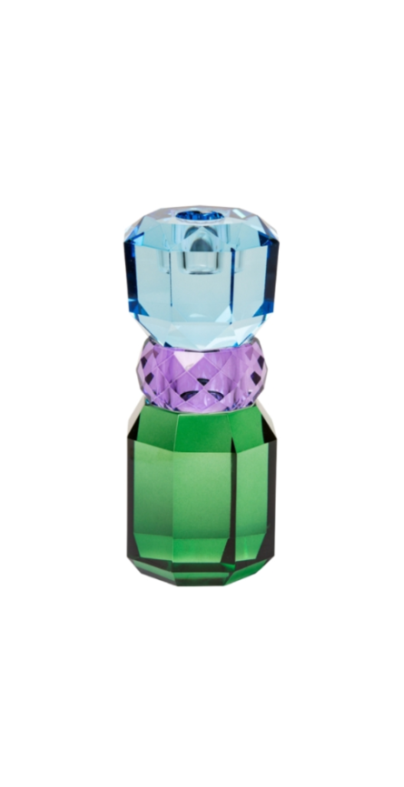 Candelabro de Cristal Verde, Violeta y Celeste