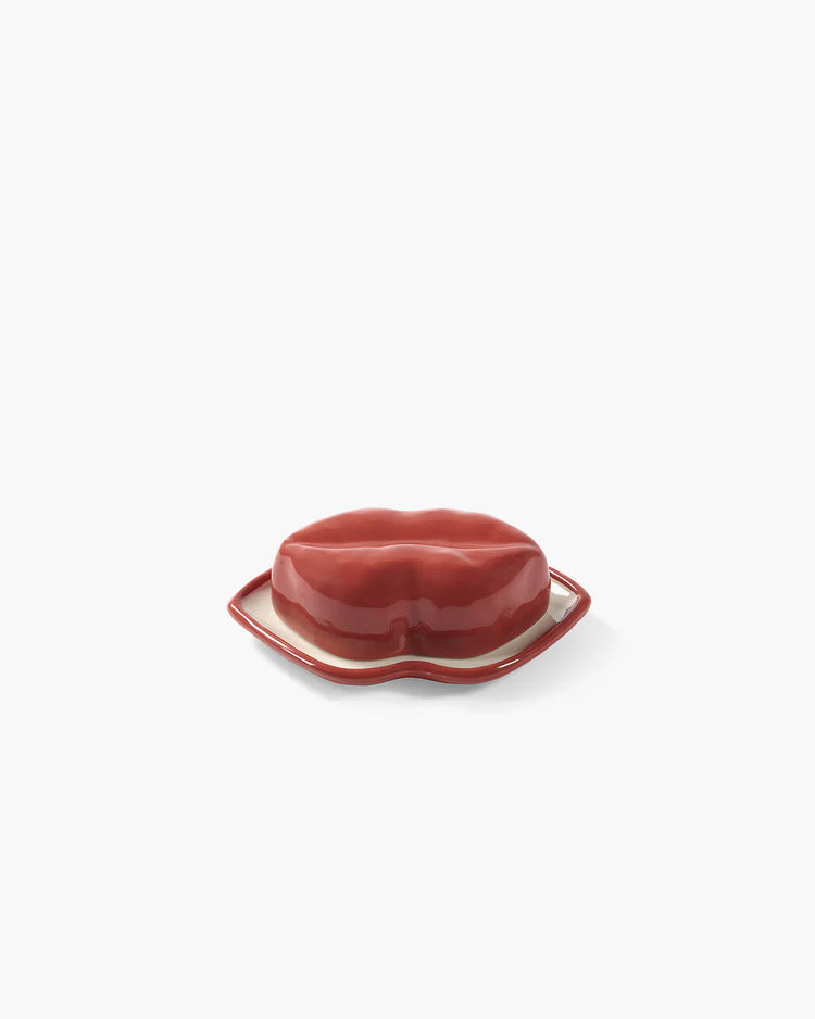 Plato con tapa rojo - labios blancos Les Objets Mouleversant