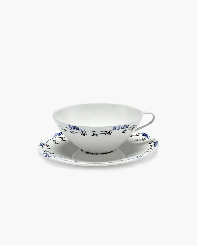 Tazas de Té con Platillo Anemone Leche Midnight Flowers set 6