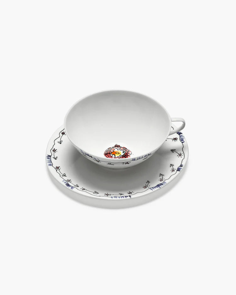 Tazas de Té con Platillo Anemone Leche Midnight Flowers set 6