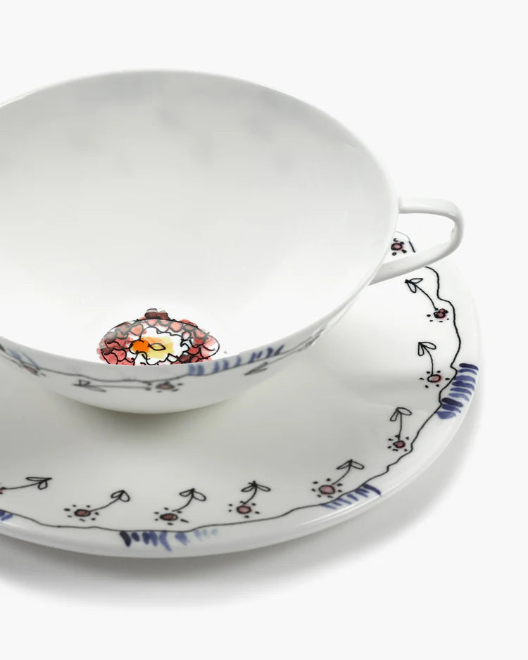 Tazas de Té con Platillo Anemone Leche Midnight Flowers set 6
