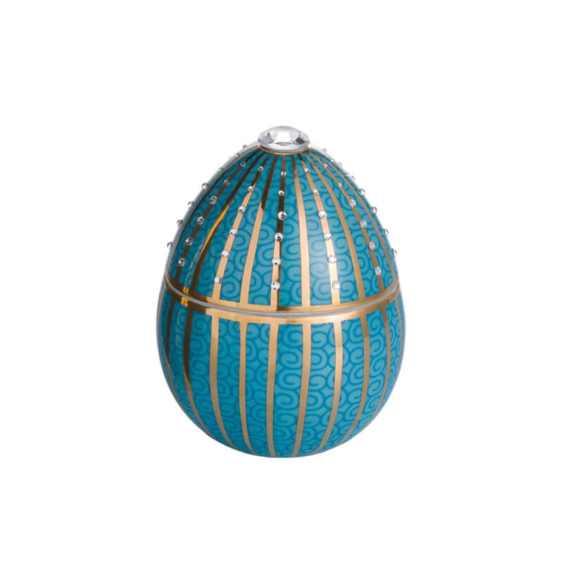 Vela Bois de Russie Huevo Turquesa Raya Oro Cristales