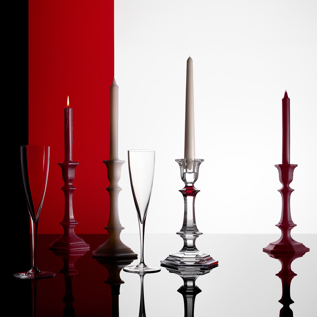 Candelabro Harcourt Rojo y Cristal